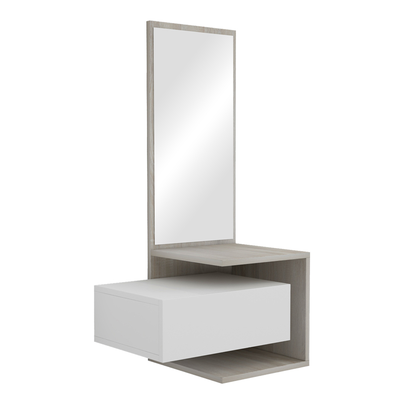 Έπιπλο Εισόδου Kendi Pakoworld Επιτοίχιο Με Καθρέπτη Σε Λευκό-Sonoma Απόχρωση 49.1X31.3X90Εκ