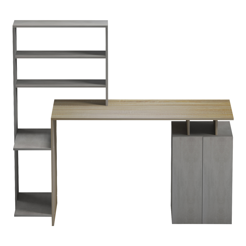 Γραφείο Με Βιβλιοθήκη Και Ντουλάπι Meza Pakoworld Sonoma-Γκρι Cement 146.3X55X128.8Εκ