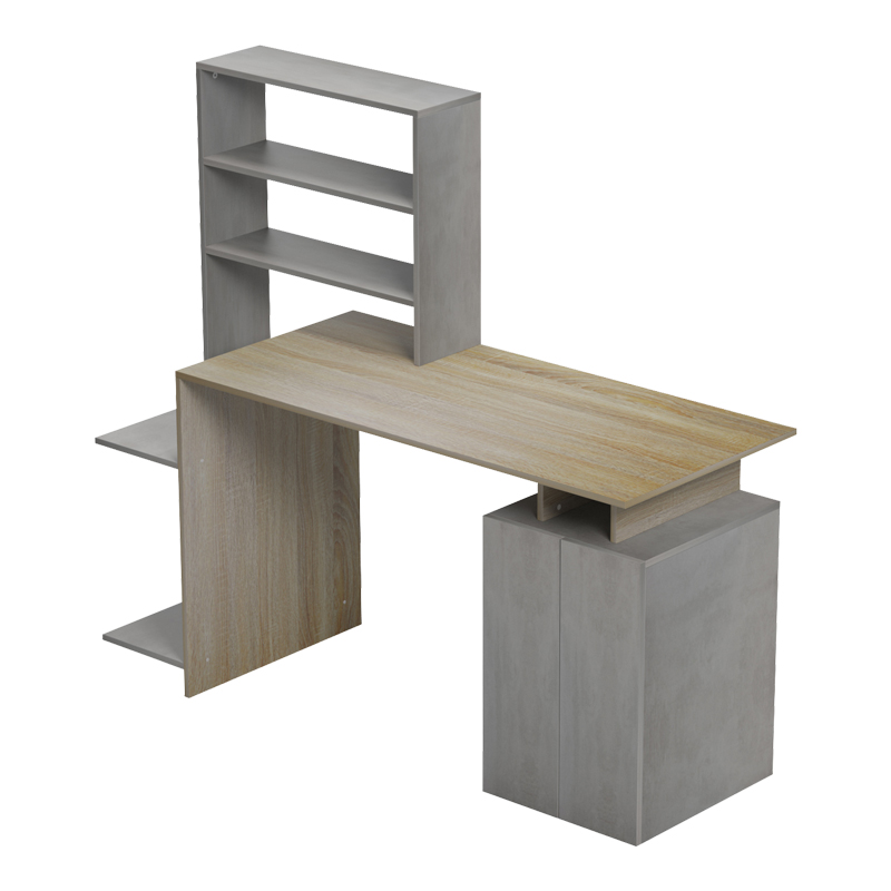 Γραφείο Με Βιβλιοθήκη Και Ντουλάπι Meza Pakoworld Sonoma-Γκρι Cement 146.3X55X128.8Εκ