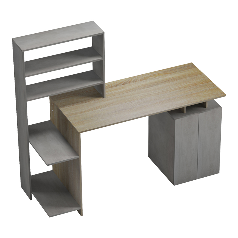 Γραφείο Με Βιβλιοθήκη Και Ντουλάπι Meza Pakoworld Sonoma-Γκρι Cement 146.3X55X128.8Εκ