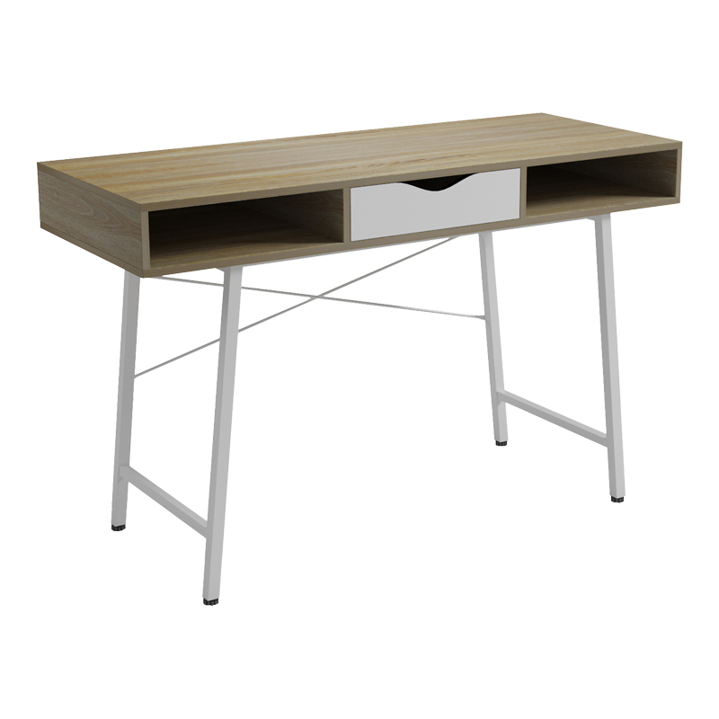 Γραφείο Εργασίας Komo Pakoworld Σε Sonoma-Λευκή Απόχρωση Με Λευκά Μεταλλικά Πόδια 120X48X76Εκ