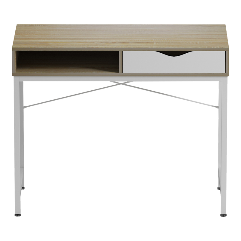 Γραφείο Εργασίας Kama Pakoworld Σε Sonoma-Λευκή Απόχρωση Με Λευκά Μεταλλικά Πόδια 95X48X76Εκ