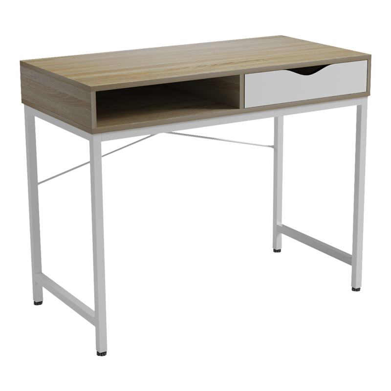 Γραφείο Εργασίας Kama Pakoworld Σε Sonoma-Λευκή Απόχρωση Με Λευκά Μεταλλικά Πόδια 95X48X76Εκ