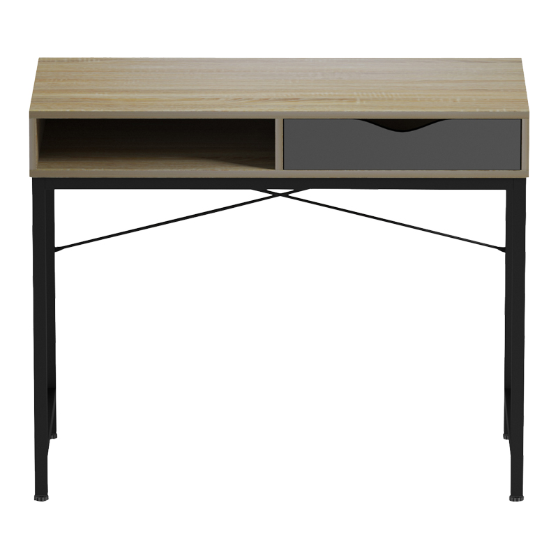 Γραφείο Εργασίας Kama Pakoworld Σε Sonoma-Γκρι Απόχρωση Με Μαύρα Μεταλλικά Πόδια 95X48X76Εκ