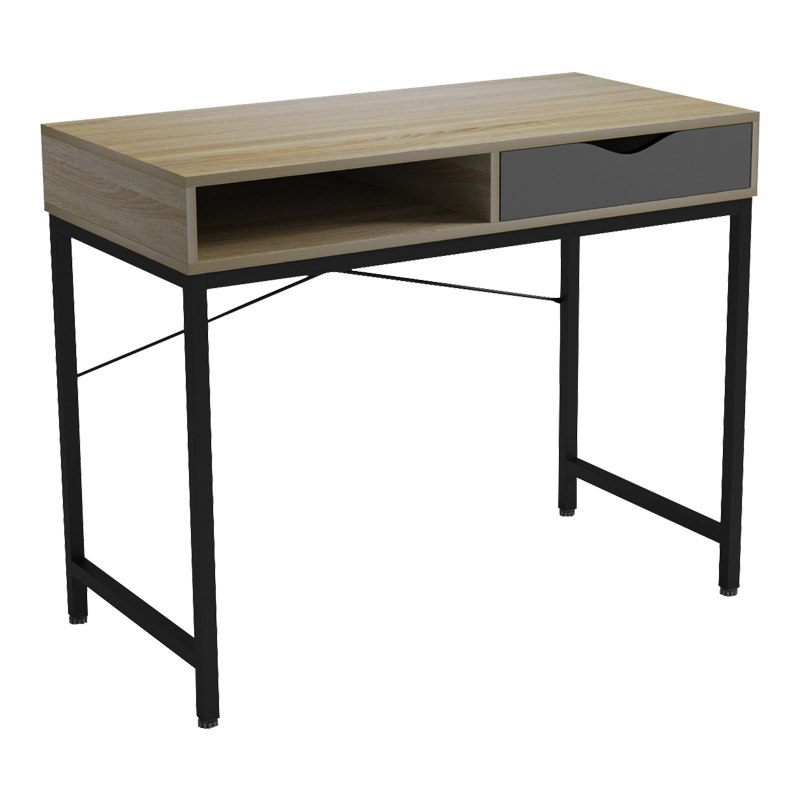 Γραφείο Εργασίας Kama Pakoworld Σε Sonoma-Γκρι Απόχρωση Με Μαύρα Μεταλλικά Πόδια 95X48X76Εκ