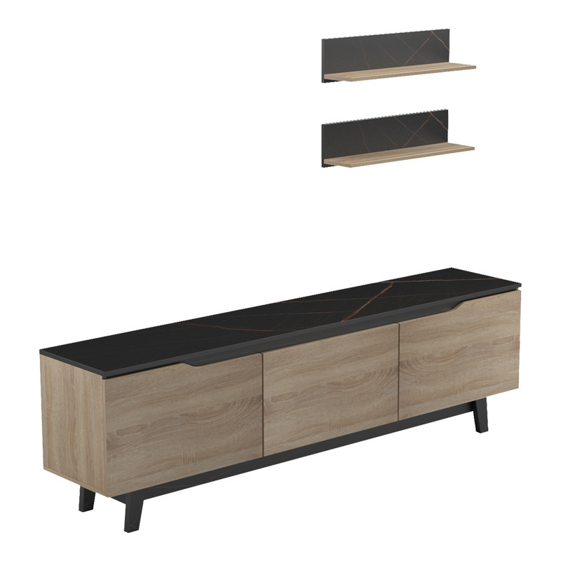 Σύνθετο Σαλονιού Kasia Pakoworld Σε Μαύρο Μαρμάρου-Sonoma Απόχρωση 180X35X48.5Εκ