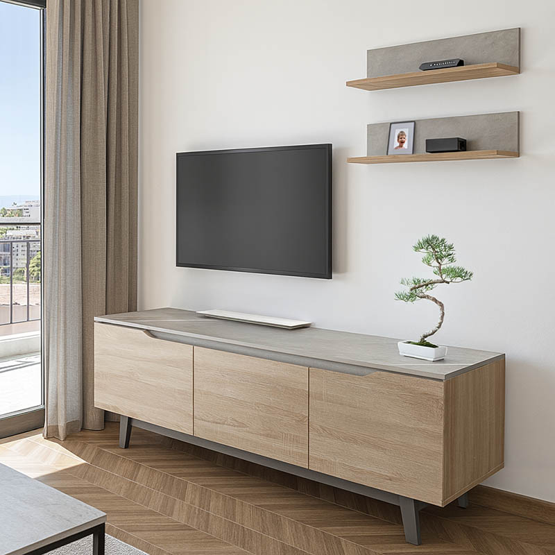 Σύνθετο Σαλονιού Kasia Pakoworld Μπεζ Μαρμάρου-Sonoma 180X35X48.5Εκ