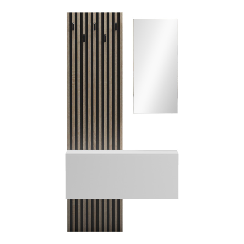 Έπιπλο Εισόδου Με Καθρέπτη Arika Pakoworld Σε Λευκό-Sonoma Απόχρωση 100X37.1X199.5Εκ