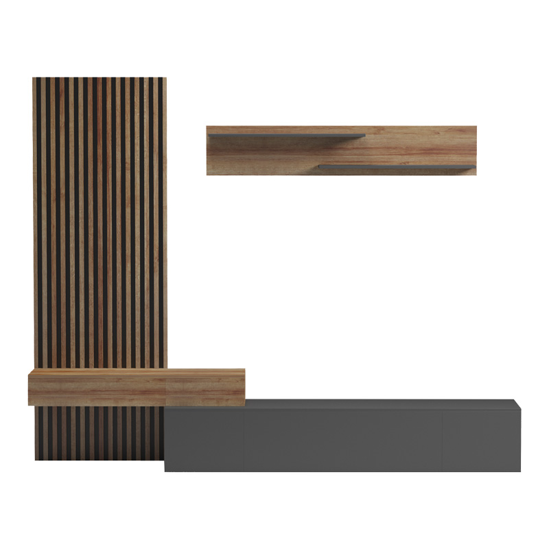 Σύνθετο Σαλονιού Litende Pakoworld Σε Ανθρακί-Oak Απόχρωση 249.4X42.2X199.5Εκ