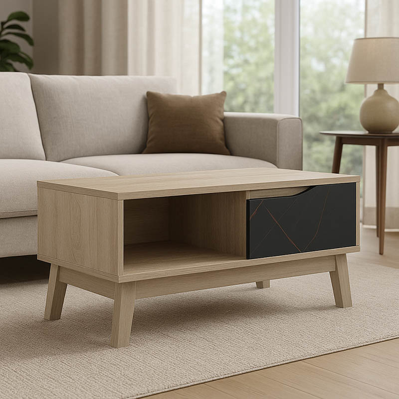 Τραπέζι Σαλονιού Judas Pakoworld Σε Μαύρο Μαρμάρου-Sonoma Απόχρωση 90X45X38.5Εκ