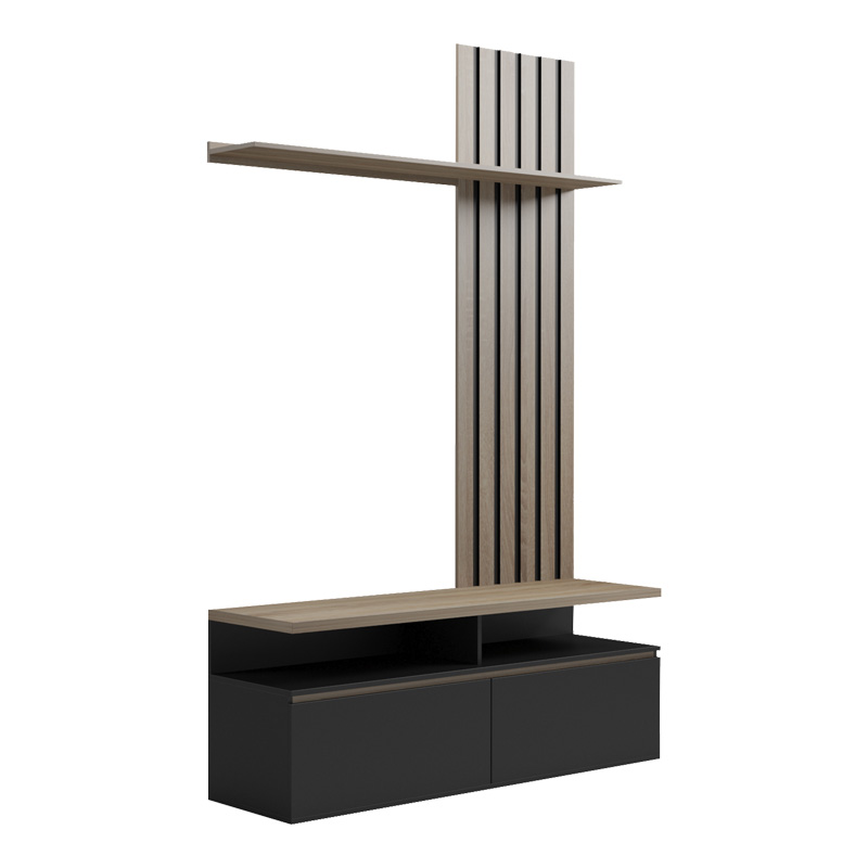 Σύνθετο Σαλονιού Perlento Pakoworld Σε Μαύρο Με Sonoma Απόχρωση 140X41X219.5Εκ