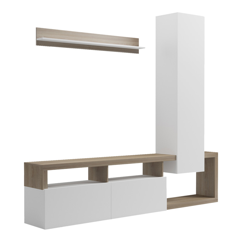 Σύνθετο Σαλονιού Leganto Pakoworld Σε Sonoma Με Λευκή Απόχρωση 220.5X35X197.5Εκ