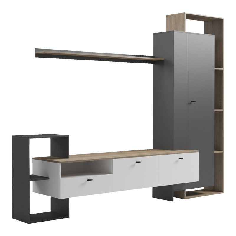 Σύνθετο Σαλονιού Ferefia Pakoworld Σε Sonoma Με Λευκή Και Ανθρακί Απόχρωση 240X45.5X189.5Εκ