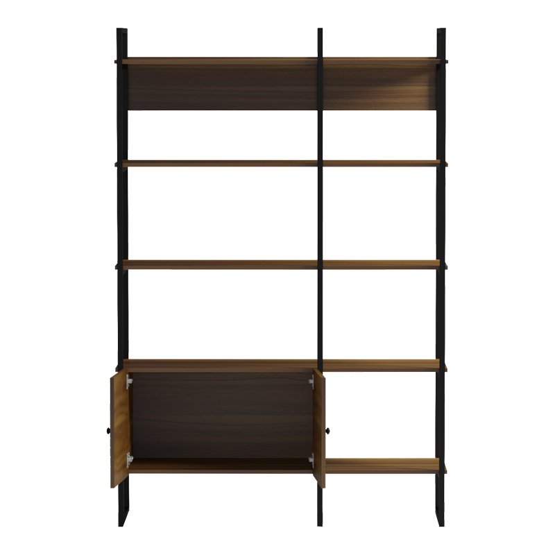 Βιβλιοθήκη Rhombo Pakoworld Καρυδί-Μαύρο 120X35X180Εκ