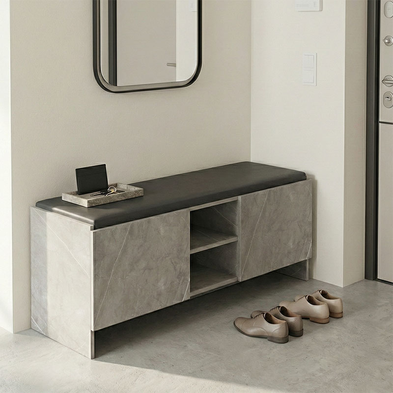 Παπουτσοθήκη-Σκαμπό Zulla Pakoworld Γκρι Μπεζ Εφε Μαρμαρου-Μαυρο 110X37X43Εκ