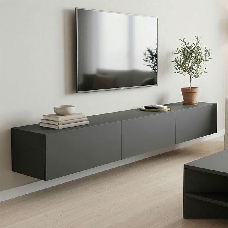 Έπιπλο Τηλεόρασης Επιτοίχιο Με Led Rival Pakoworld Λευκό 210X35X30Εκ