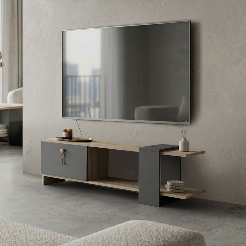Έπιπλο Τηλεόρασης Standi Pakoworld Σε Sonoma-Ανθρακί 120X25X36.8Εκ