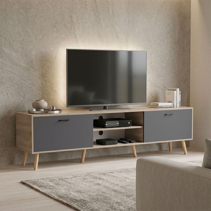 Έπιπλο Τηλεόρασης Gorna Pakoworld Sonoma-Ανθρακί 180X35X48.6Εκ