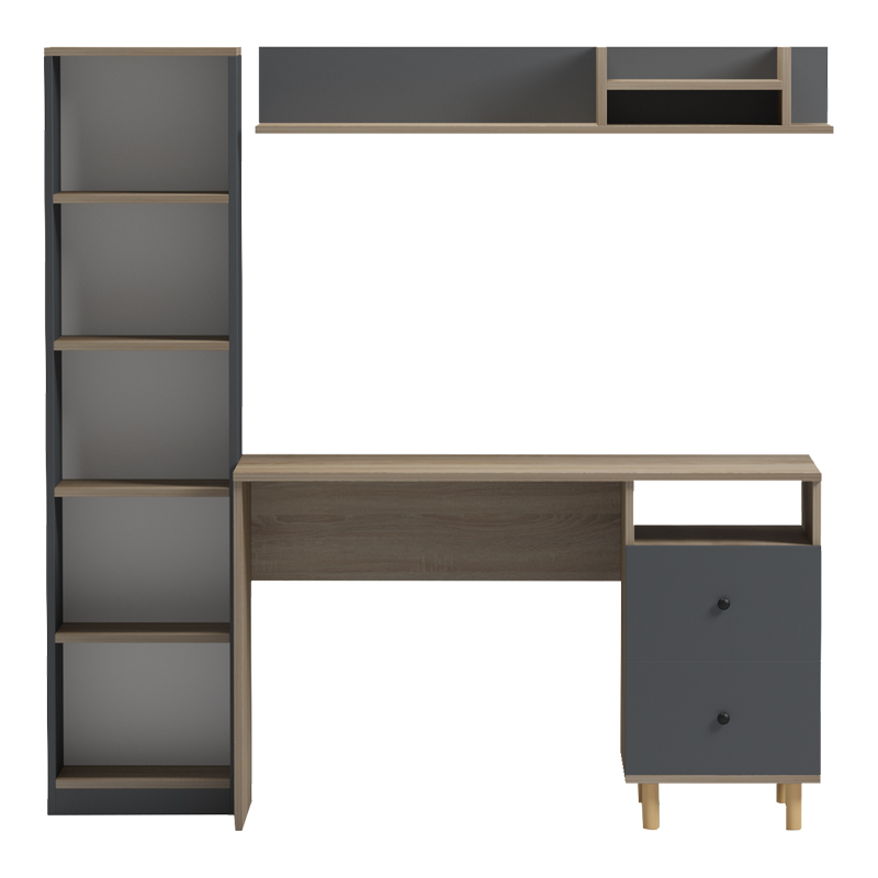 Σύνθεση Γραφείου Kontor Pakoworld Sonoma-Ανθρακί 160X50X158,2Εκ