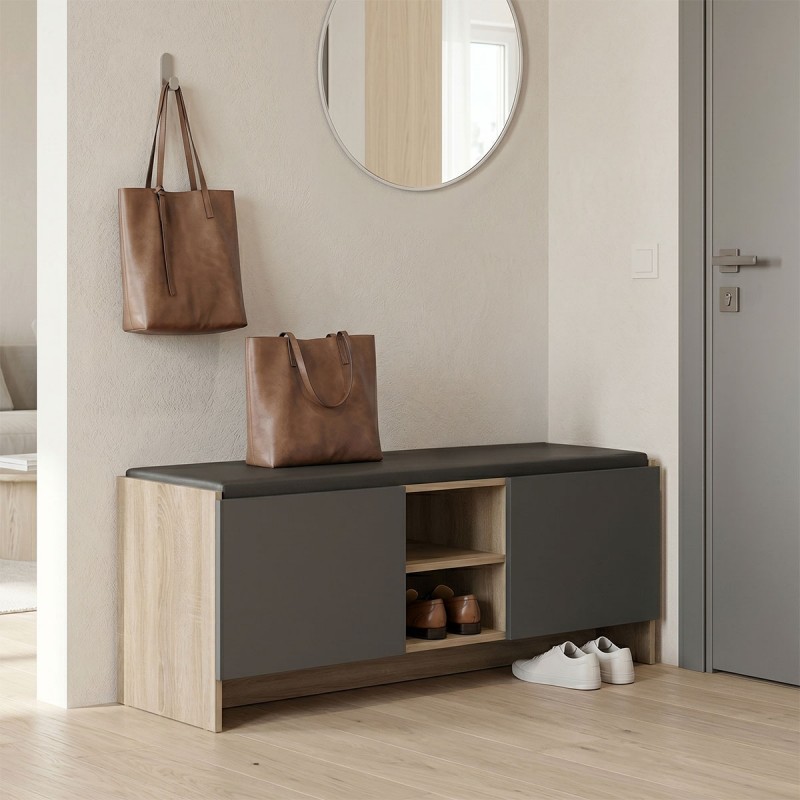 Έπιπλο Εισόδου Σκαμπό-Παπουτσοθήκη Zulla Pakoworld 10 Ζεύγων Sonoma- Ανθρακί 110X37X43Εκ