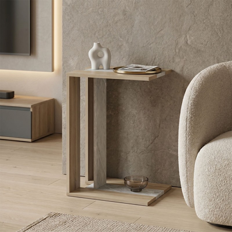 Βοηθητικό Τραπέζι Muju Pakoworld Sonoma- Μπεζ Οψη Μαρμάρου  30X40X55Εκ