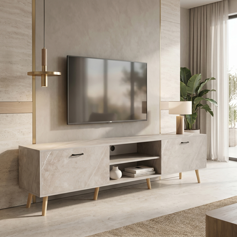 Έπιπλο Τηλεόρασης Gorna Pakoworld Μπεζ Εφέ Μαρμάρου 180X35X48.6Εκ