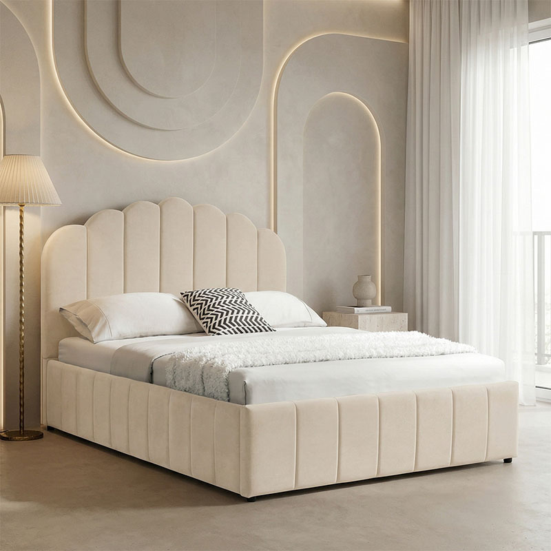 Κρεβάτι Tatiana Pakoworld Βελούδο Μπεζ Με Αποθηκευτικό Χώρο 120X200Εκ