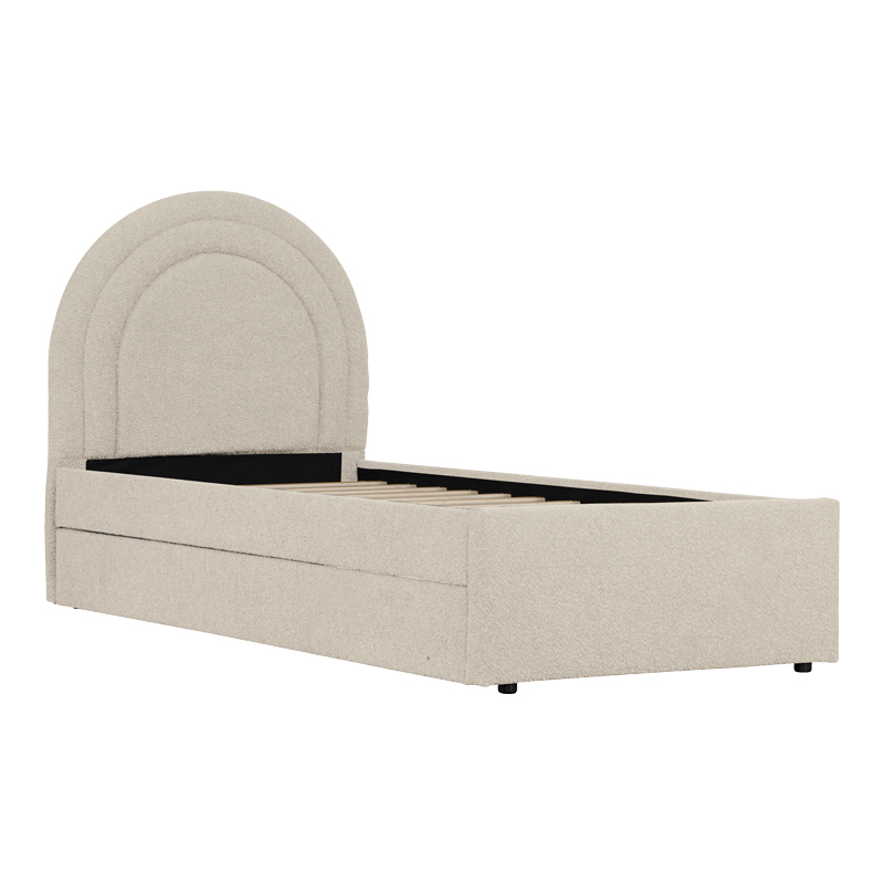 Κρεβάτι Arcuate Pakoworld Μπουκλέ Υφασμα Μπεζ Με Συρόμενο 90X200Εκ