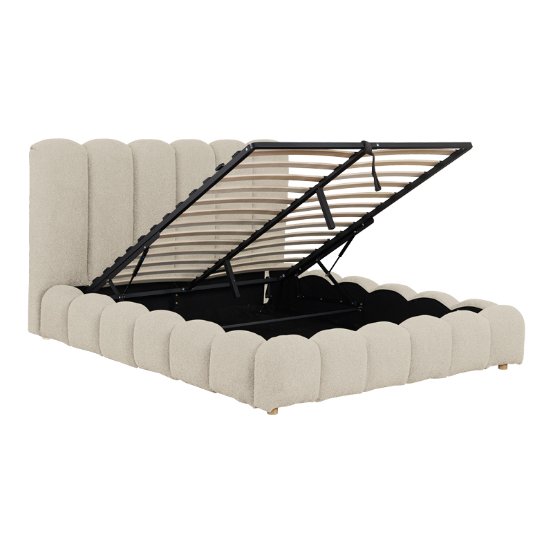 Κρεβάτι Nuvem Pakoworld Μπουκλέ Υφασμα Μπεζ Με Αποθηκευτικό Χώρο 160X200Εκ