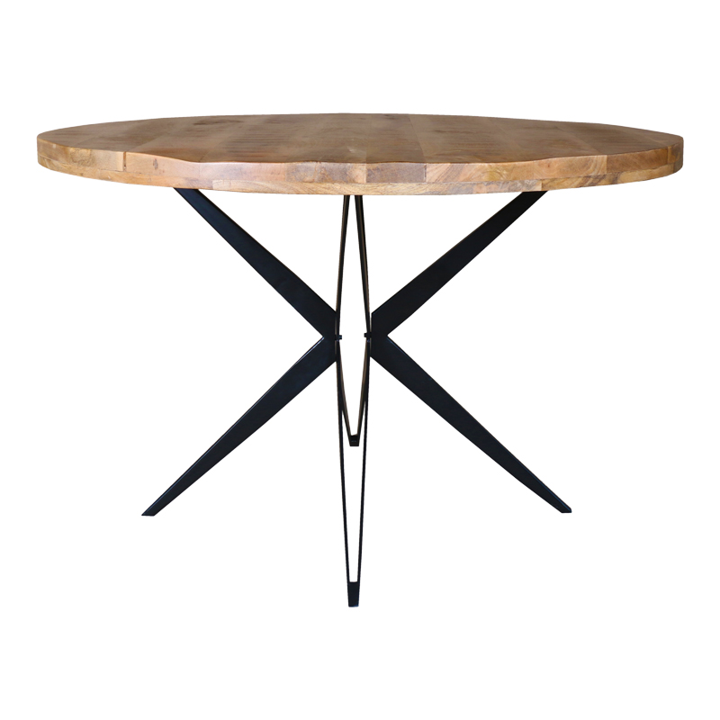 Τραπέζι Bocco Ι Pakoworld Ξύλο Mango Φυσικό 3Εκ Με Μαύρα Μεταλλικά Πόδια Φ150X77Εκ