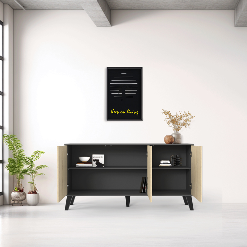 Μπουφές Billie Pakoworld Ανθρακί-Sonoma 149X40X77Εκ