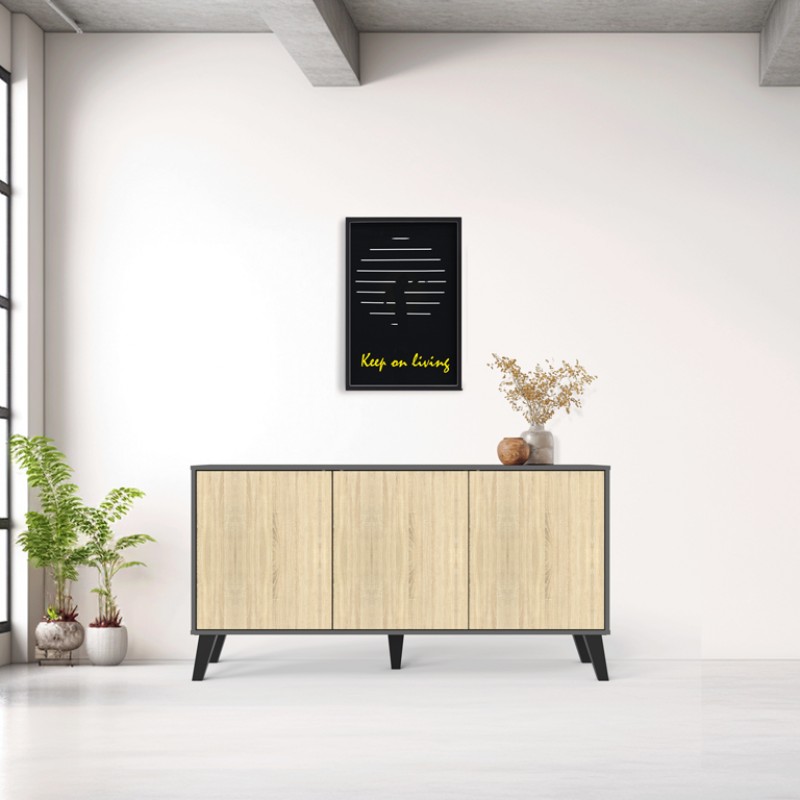 Μπουφές Billie Pakoworld Ανθρακί-Sonoma 149X40X77Εκ