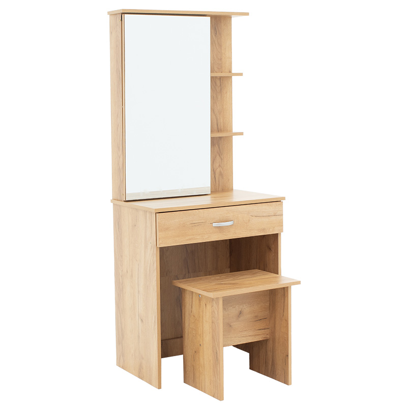 Τουαλέτα Κρεβατοκάμαρας Zelia Pakoworld Με Καθρέπτη Και Σκαμπό Χρώμα Oak 60X40.5X151Εκ