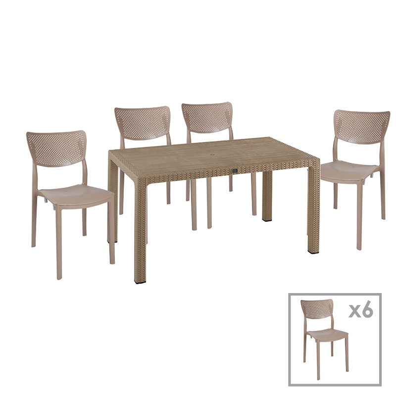 Τραπεζαρία Explore-Ignite Pakoworld Σετ 7Τεμ Pp Cappuccino 150X90X73,5Εκ.