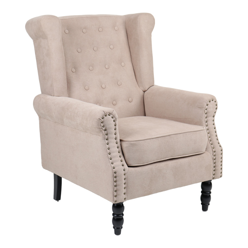 Πολυθρόνα Piore Pakoworld Μπεζ Ύφασμα Και Πόδι Rubberwood Σε Μαύρη Απόχρωση 77X80X106Εκ