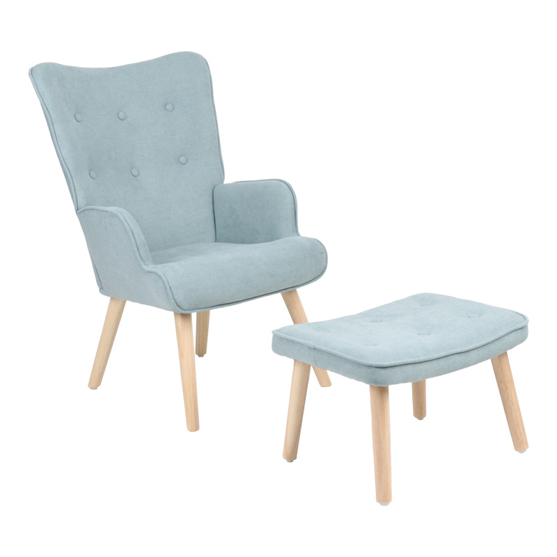 Πολυθρόνα Με Υποπόδιο Melisia Pakoworld Βεραμάν Ύφασμα Και Ξύλινο Πόδι Σε Φυσική Απόχρωση 59X67X94Εκ