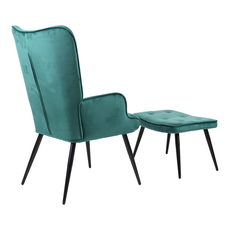 Πολυθρόνα Με Υποπόδιο Siella Pakoworld Κυπαρισσί Βελούδο Και Μαύρο Μέταλλο Πόδι 59X67X94Εκ