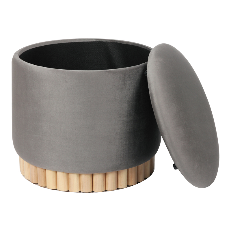 Σκαμπό-Μπαούλο Terina Pakoworld Βελούδο Γκρι Φ46X42Εκ