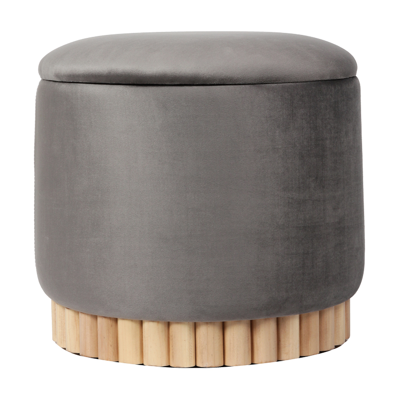 Σκαμπό-Μπαούλο Terina Pakoworld Βελούδο Γκρι Φ46X42Εκ