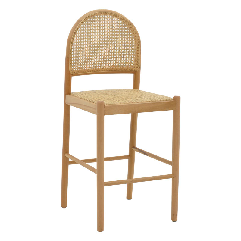 Σκαμπό Μπαρ Alessia Pakoworld Ξύλο Οξιάς-Rattan Φυσικό-Έδρα Φυσικό 42X41X100Εκ