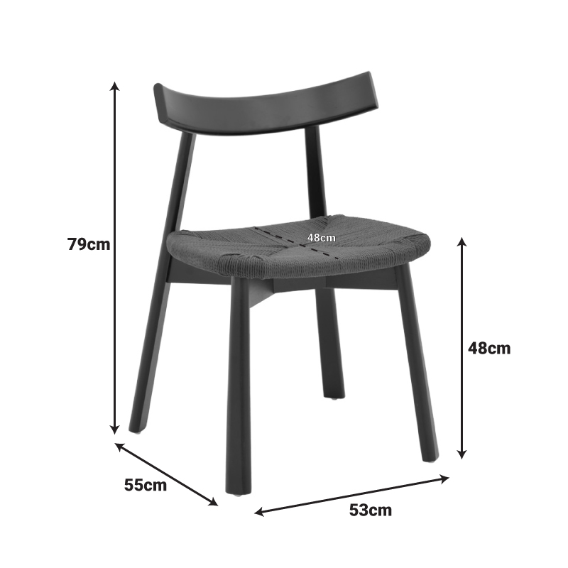 Καρέκλα Clareta Pakoworld Rubberwood-Σχοινί Σε Μαύρη Απόχρωση 53X55X79Εκ