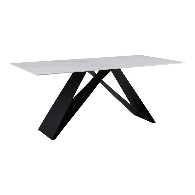 Τραπέζι Meja Pakoworld Sintered Stone Λευκό Με Μεταλλικά Πόδια Σε Μαύρη Απόχρωση 180X90X76Εκ