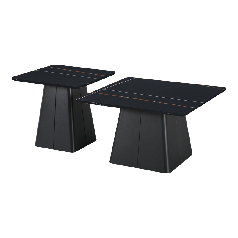 Τραπέζια Σαλονιού Square Pakoworld Σετ 2 Τεμ Μέταλλο-Sintered Stone Σε Μαύρο Μαρμάρου