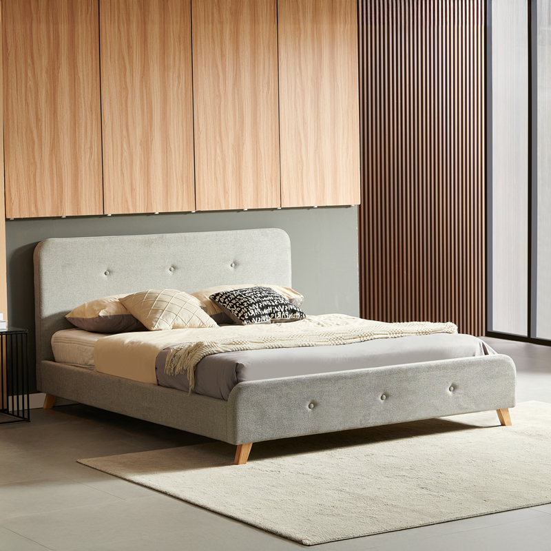 Κρεβάτι Διπλό Restel Pakoworld Ύφασμα Γκρι-Μπεζ 160X200Εκ