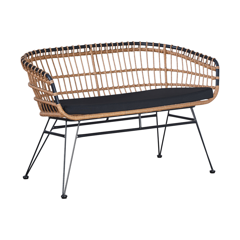 Καναπές 2Θέσιος Naoki Pakoworld Με Μαξιλάρι Pe Φυσικό-Μέταλλο Μαύρο 120X62X79Εκ