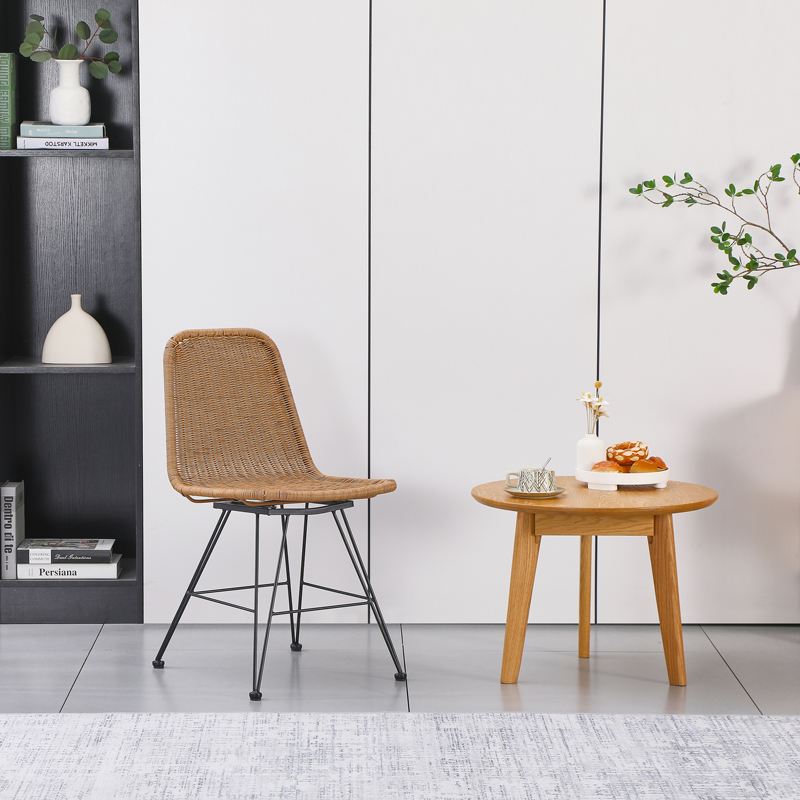 Καρέκλα Pamela Pakoworld Pe Rattan Σε Φυσική Απόχρωση Και Μαύρα Μεταλλικά Πόδια 44X58X82Εκ