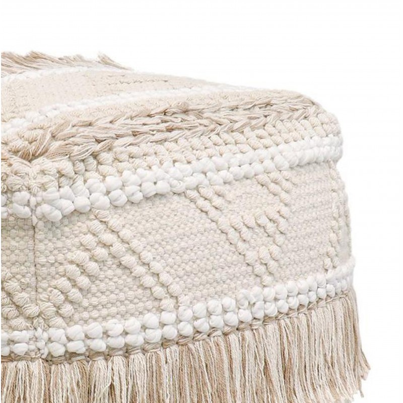 Σκαμπό-Πουφ Scauni Inart Βαμβάκι Σε Λευκή-Μπεζ Απόχρωση 50X50X50Εκ