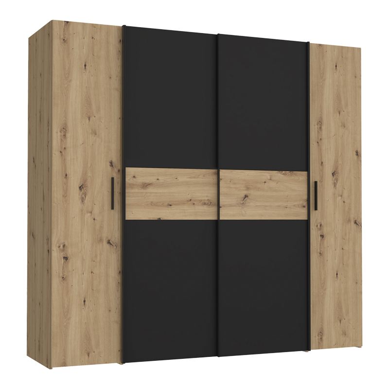 Ντουλάπα Ρούχων Bekerk Pakoworld Τετράφυλλη Μαύρο-Oak Μελαμίνης 200X61.5X190.5Εκ