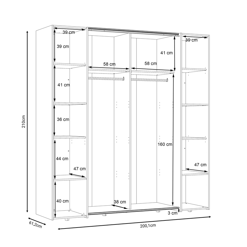 Ντουλάπα Ρούχων Lamore Pakoworld Τετράφυλλη Λευκό Μελαμίνης 200X61.5X210.5Εκ