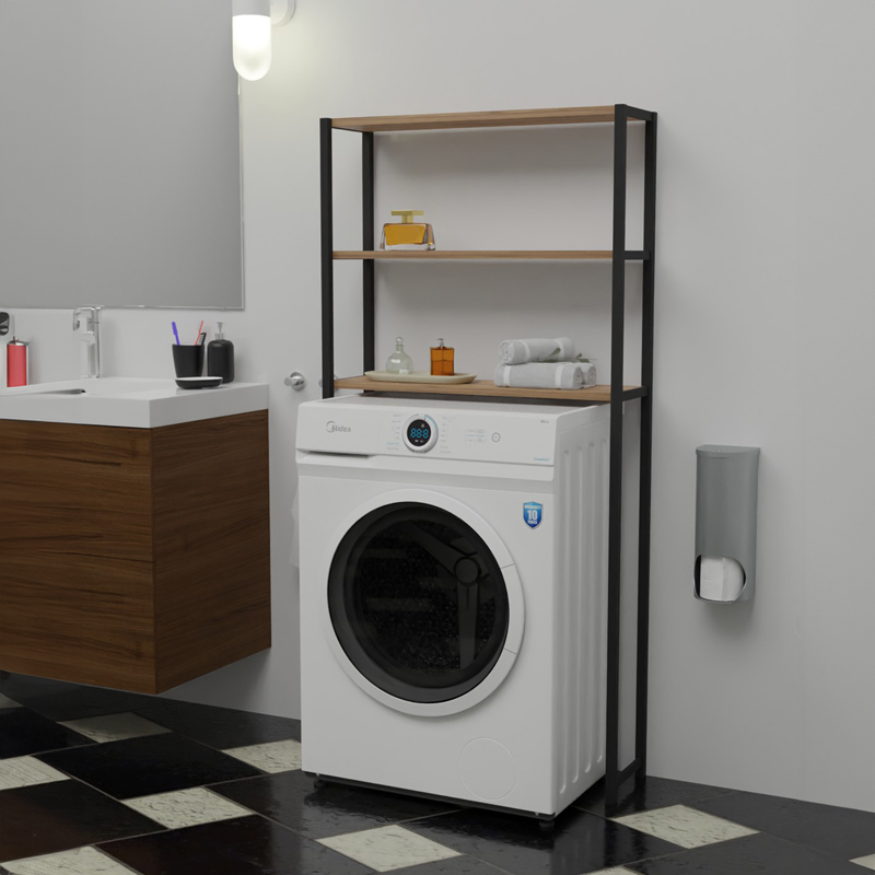 Έπιπλο Πλυντηρίου Bothy Pakoworld Λευκό Μελαμίνης-Μαύρο Μέταλλο 73X22X150Εκ